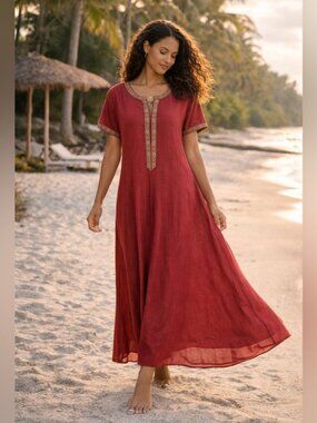 Elegant Flowy Burgundy Short Sleeve Ultra Maxi Dress Cottagecore Festival Resort